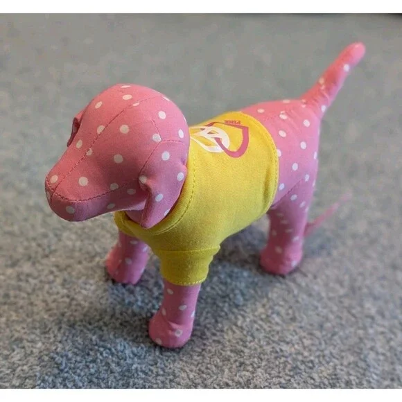 Victoria's Secret Pink Spotted Dog 7” Plush Peace Heart Yellow Shirt 2009 - Picture 6 of 9